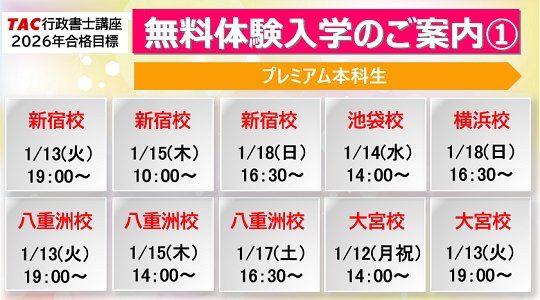 行政書士　1月開講　無料体験入学その１